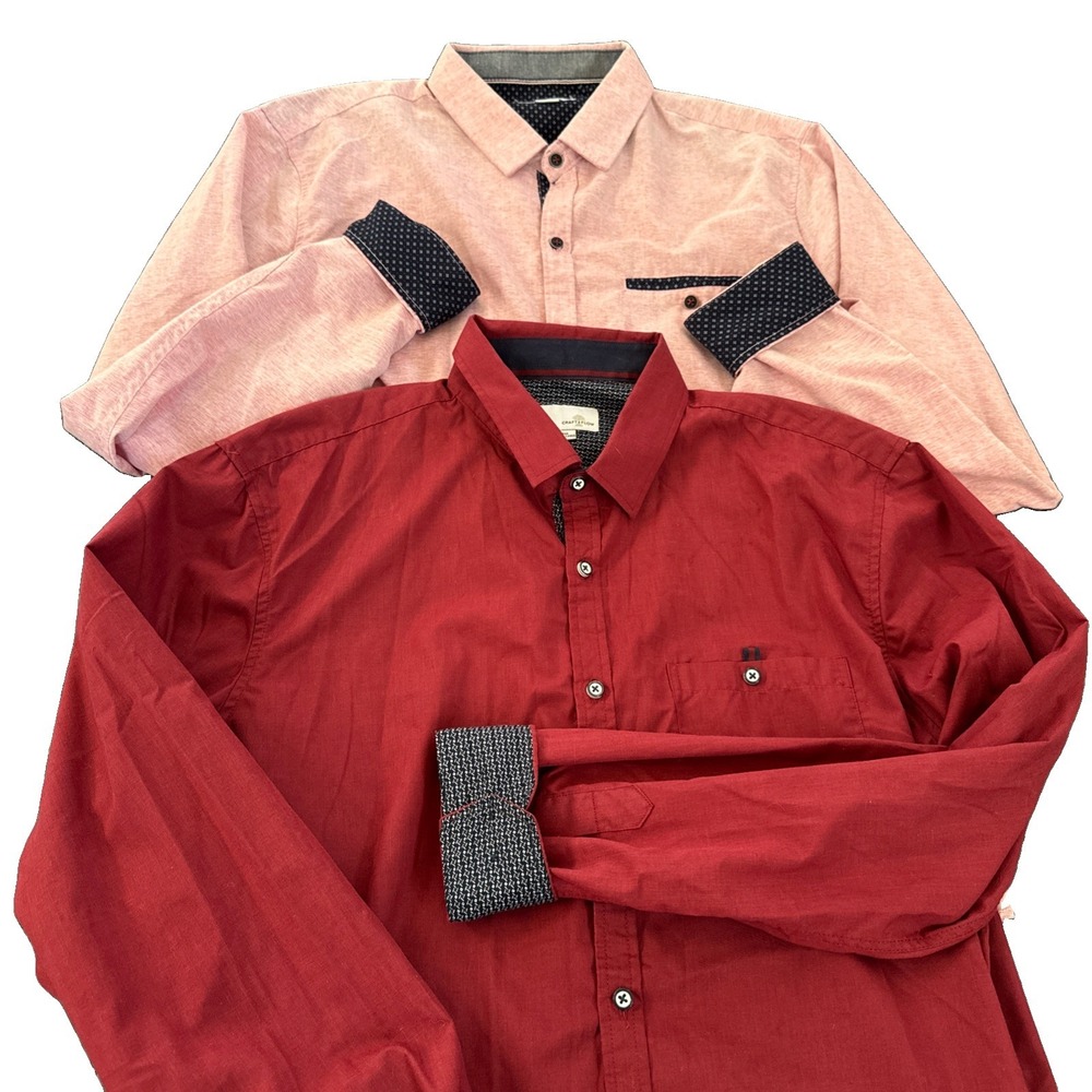 2 Croft+ Flow Flip Cuff Button Up Shirt Sz L Burgundy Cotton Longsleeve Contrast